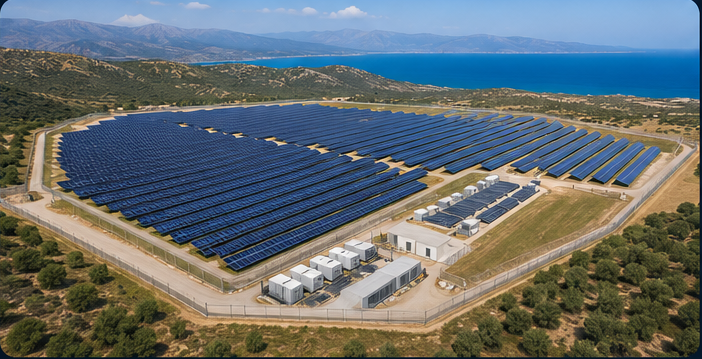 Completed VOSADINEL solar power plant and battery energy storage system.
